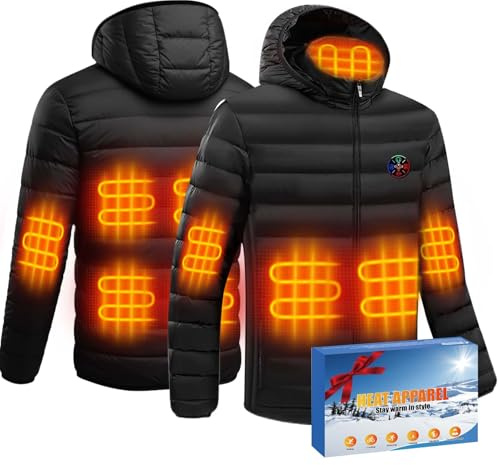 Heated Jacket 3 Levels 9 Heating Zones Heated Down jacket For Men Women Upgraded 2 USB Interfaces Detachable Zipper Head Cap Winter Electric Jacket for Outdoor Camping Riding XL (Without Power Bank)