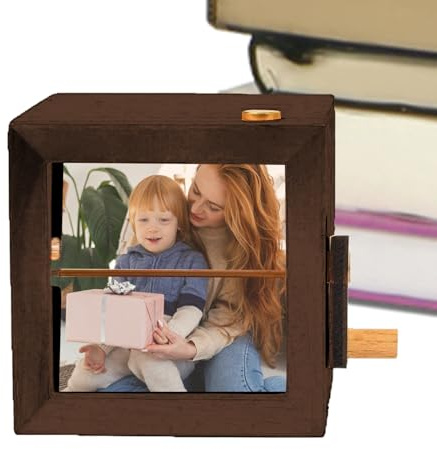 Álbum de fotos con manivela de mano, caja de exhibición de fotos LED, marco de memoria giratorio de escritorio, ideal para parejas, familia, decoración del hogar y del día de San