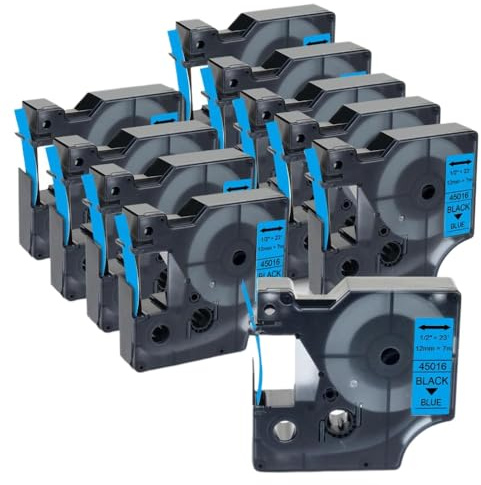 10PK 12mm 45013 Label Tapes For D1 45013 Compatible With Label Manager 160 280 210 450 LM160 Labeling Device(Black on Blue)