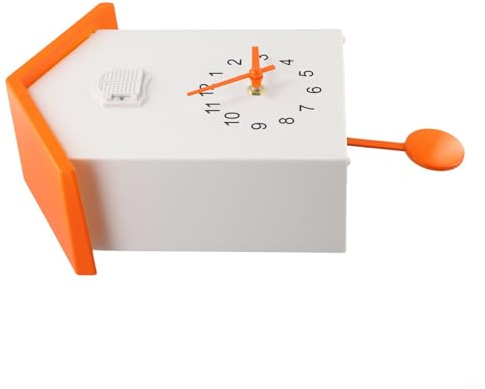Bulevisiter Horloge à coucou minimaliste - Décoration d'intérieur - Horloge à pendule pour salon, bureau - Volume réglable - Alimentation par piles (blanc + orange)