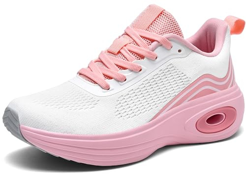 Chaussures de course légères pour femme en maille respirante rembourrée pour le sport, le tennis, le jogging, la salle de sport en plein air, rose, 38 EU
