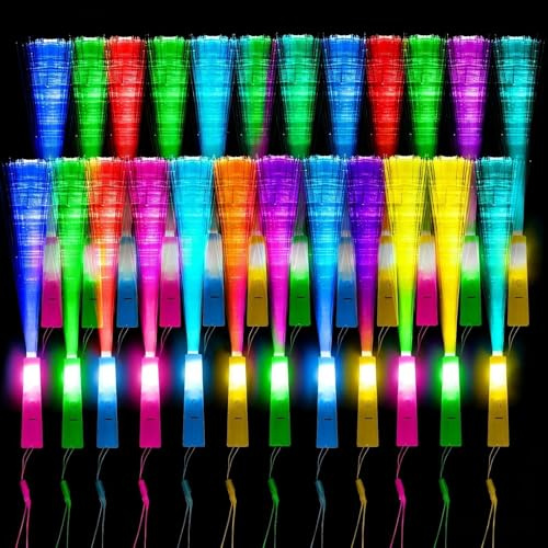 24 Stück-Leuchtstäbe Glasfaser Bunte LED Leuchtstab kindergeburtstag Gastgeschenke Deko, Geschenk-Spielzeug für Kinder partys, geeignet für Nachtpartys, Konzerte, Weihnachten, Karneval, Hochzeiten