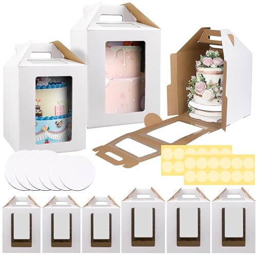 6 Stück Transparent Tortenboxen, 35 x 30/30 x 25 cm, mit Griff Bodenplatten