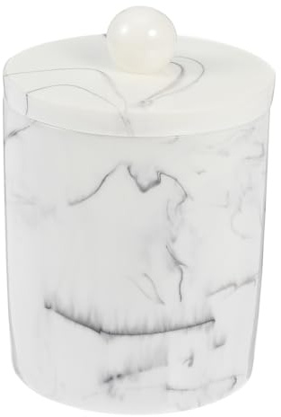 Generic Contenitore in Resina Bianco per Cotton Fioc e Stuzzicadenti con Coperchio, Design Marmo Moderno, Forma Rotonda Anti Polvere per Bagno Raffinato Stili multipli