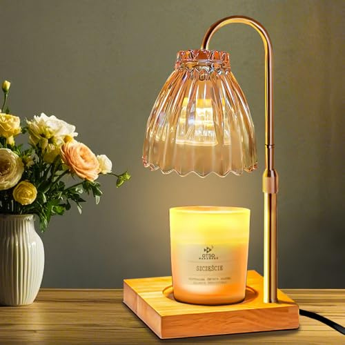 Wavypo Candle Warmer Lamp with Dimmer Timer, Height Adjustable, Heater Lamp for Scented Candle with 2 Bulbs 35w, Valentines Day Presents, House Warming Gift (Gold)