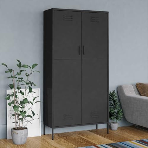 Frdhee Kleiderschrank Kinderzimmer Flurschrank,Kleiderschrank Anthrazit 90x50x180 cm Stahl,Kinderschrank für Kinderzimmer Schlafzimmer Gästezimmer