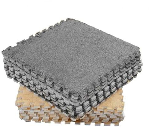 10 Stück ineinandergreifende Teppichfliesen aus Plüschschaum, 11,8 x 11,8 Zoll, rutschfest, vielseitig, weich, ineinandergreifend, für Bodenübungen, Spielmatte für Zuhause,