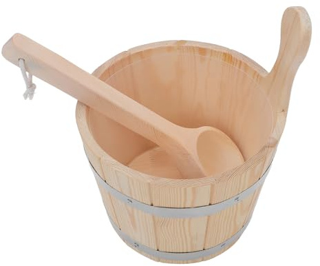 Toyvian Saunaeimer und Schöpfkelle 5 Liter mit Ergonomischem Griff Holz Wasserschöpfer für Sauna Bad und Spa Langlebiges Saunazubehör für Dampfbad und Wellness