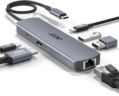 acer 6 in 1 USB C Hub with Ethernet, 4K@60Hz USBC to HDMI Multiport Adapter, 100W PD Charging, USB A/USB C Data Ports USB C Splitter for MacBook Neo/Pro/Air, Acer, iPad, iPhone 17/16/15