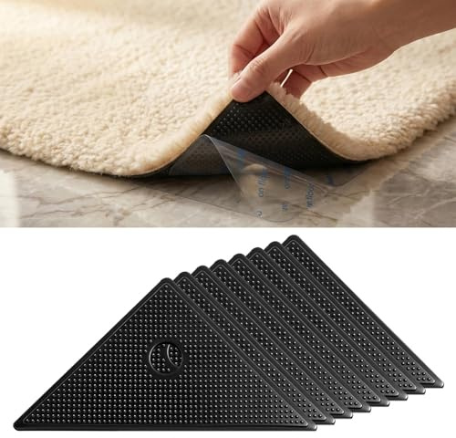 8 Piezas Reutilizable Lavable, Antideslizante Adhesivo para Alfombras, Adhesivo para Alfombra, Antideslizante Alfombra Adhesivo Bases Antideslizante para Todos los Suelos Lisos Alfombra Salon