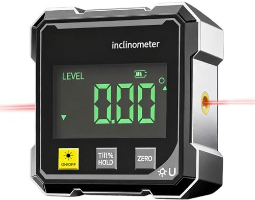 Digitaler Winkelmesser Neigungsmesser, Digitale Laser Wasserwaage mit LCD Display, 4-seitig Magnetisch Winkelmesser Digital, Wiederaufladbarer Digitaler Winkelsucher für Holzarbeiten, Bau Heimwerker