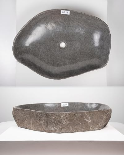 Lavabo in pietra naturale con bordo naturale, 70 cm, ovale, grigio, in pietra, per il bagno