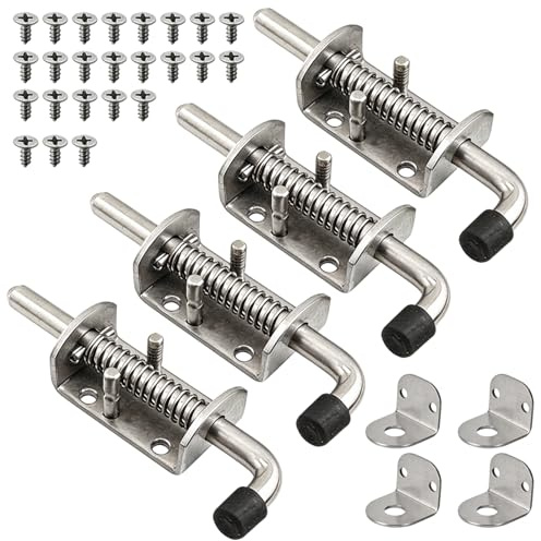 BRGD 4 Piezas Pestillo de Resorte de Acero Inoxidable 304, 12 x 155mm Resorte Pasador Cerradura con Soporte de Perno para Puertas, Ventanas, Cobertizos