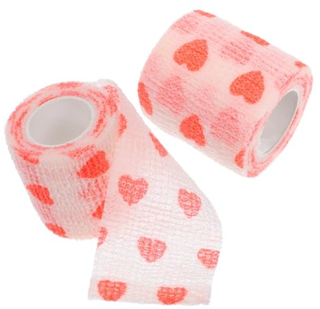 SEWACC 2 Stück Selbsthaftende Haustierverbandbandage für Hundepfoten Mittelgroß 5cm X 4,5m Elastischer Vliesstoff mit Herzmuster Wundschutz für Hunde Katzen und Pferde