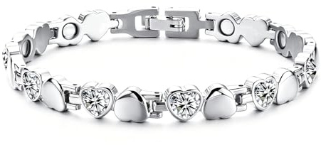 Zecimi Magnetarmband Damen, Silber Herz Kleeblatt Magnet Armband mit Zirkon | Verstellbar Edelstahl Armkette zum Stressabbau, Antistatisch Damenarmband für Besseren Schlaf, 22cm Magnetschmuck mit Box