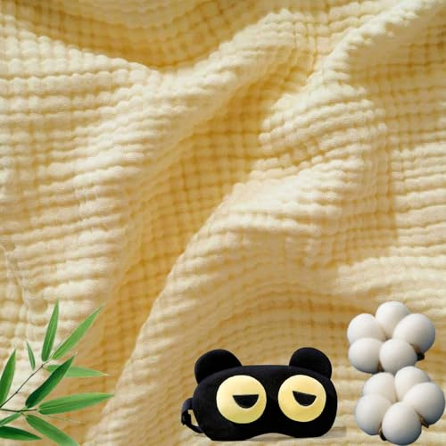 Alpenfaser Musselin Decke, Premium Muslin Blanket 150 x 200 cm, 100% Cotton Musselin Decke Erwachsene, Soft Lightweight Summer Blanket, Sofa Throw, Couch Blankets,All Seasons (Gelb,150x200cm)