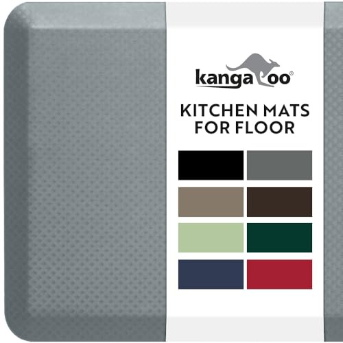 KANGAROO Thick Ergonomic Anti Fatigue Mats for Kitchen Floor, Cushioned Standing Office Desk Mat, Waterproof Scratch Resistant Topside, Supportive All Day Comfort Padded Foam Rugs, 20x32, Grey