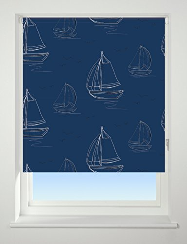 UNIVERSAL Boats Patterned Thermal Blackout Roller Blind, Navy, W120cm