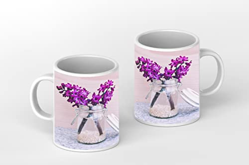 deyoli Motivetasse Hyazinthenblüten, duftend und frisch 300ml, aus weißem Keramik/Kaffetasse/Geschenkidee