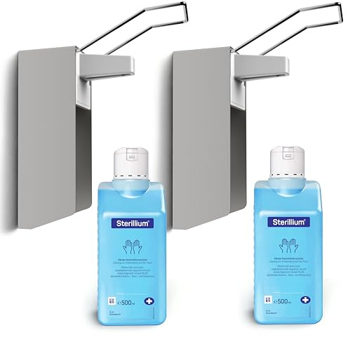 Horn Medical Desinfektionsspender/Seifenspender/Langarm-Wandspender aus Aluminium Starterset mit Händedesinfektionsmittel Sterillium (2)