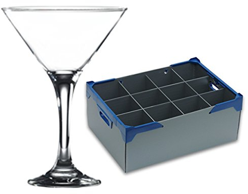 Martini Glasses and Glassware Storage Box - Glassjack | x 12 Martini Catering Quality Glasses and x 1 Glassware Storage Box with Lid