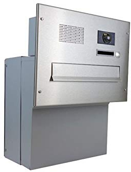 F-04 Edelstahl Mauerdurchwurf Briefkastenanlage mit Klingel, Sprechsieb & Kamera (Tiefe: 18-27 cm) - LETTERBOX24.DE