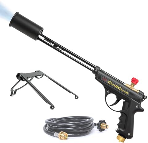 GRILLBLAZER GrillGun Chalumeau portatif, support et tuyau – Grill et chalumeau culinaire – Démarreur de charbon de bois – Outils professionnels de cuisine, de grillades et de barbecue