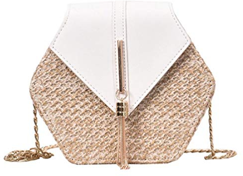 VALICLUD 1stück Handgefertigte Geflochtene Damen-handtasche Mit Quasten Wender Schulter Und Messenger-bag Im Boho-stil Für Und Strandaktivitäten Weiß