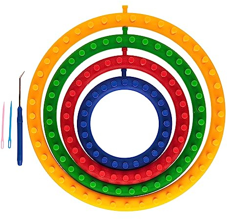 The Quilted Bear Round Knitting Loom Set - Plastic Quick Loom Set of Four Different Sizes for Knitting Hats, Scarves & More!