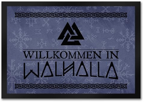 speecheese Willkommen in Walhalla Wikinger Fußmatte in 35x50 cm mit Runen und Knoten Motiven als Geschenk für echte Starke Nordmänner und Wikingerfans