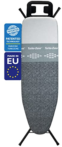 Bartnelli by Rorets Classic Ironing Board with New Patent EZ-Glide Technology, Made in Europe, Premium Iron Board with Iron Rest, 4 Layer Cover, 13x43 Surface, Height Adjustable to 36, 4 Steel Legs