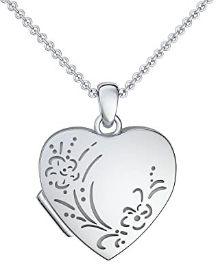 Herz Medaillon Foto Silber 925 antik Vintage Herzkette Herz Anhänger zum Öffnen mit Kette inkl. GRATIS Luxusetui Herz Amulett Medailon aufklappbar aufklappen für FF100-6 SS92545