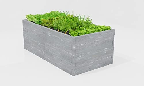 Hochbeet Gemüsekiste schmal und hoch aus Beton in Holzoptik für den Garten - Gemüsegarten langlebig widerstandsfähig mit offenem Boden in verschiedenen Größen (Grau)