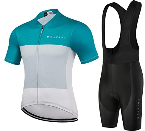 WOLFIRE Cykelkläder för män med Gel Pad Bib, MTB sommartröja och bodysuit, Aqua Green, S