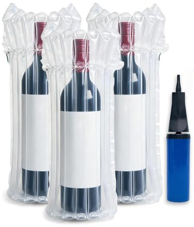 Weinflasche Reise Schutztaschen Monkkino Aufblasbare Luftpolsterfolie Sicherheitswahl für Glasflaschen im Transport mit Gepäck, luftgefüllte Verpackungshüllen mit wiederverwendbarer Pumpe (32 Stück)