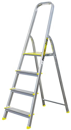 FORTENA Haushaltsleiter mit 4 Stufen – Profi-Leiter aus Aluminium, 2,78m Arbeitshöhe, bis zu 120 kg Belastung, Stehleiter für Haus und Wohnung