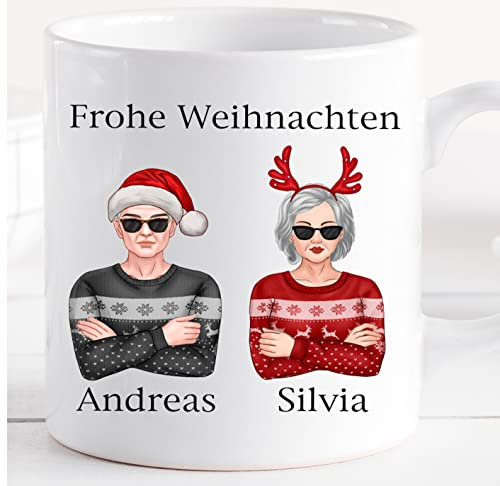 Weihnachtstasse Lustig personalisiert mit Namen für Oma und Opa- Lustige Kaffee-Tasse Weihnachten – Christmas Mug - Personalisierbare Glühweintasse Keramik 300 ml
