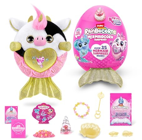 Rainbocorns Mermaidcorn Serie 7 Kuh – Plüsch zum Sammeln – Meerjungfrauen-Überraschungen, Kuschel-Plüsch-Stofftier, Aufkleber, (Kuh)
