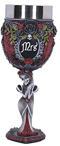 Nemesis Now Mrs Goblet, 21cm, 200ml Capacity, Resin, Black, Gothic Giftware, Cast in The Finest Resin, Expertly Hand-Painted, Stainless Steel Insert, Gothic Wedding Gift