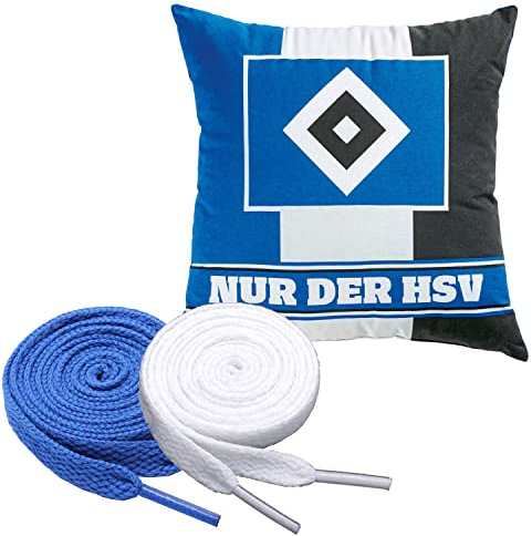 Hamburger SV HSV Kissen Blockstreifen + 2 Paar Fan-Schnürsenkel