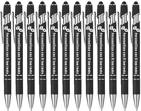 StickerLab Bolígrafo táctil de aluminio personalizado, fabricado en Italia. Impresión digital UV del logotipo y texto personalizado (Negro)