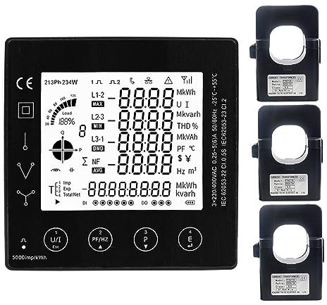 JMORCO Compteur de consommation électrique Panneau d'alimentation Multifonction Compteur d'énergie triphasé Intelligent Multi-débit 96 * 96mm RS485 Modbus RTU (Color : PAC5110 500A CT)