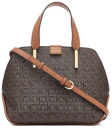 Calvin Klein Audrey Triple Compartment Satchel, Brown/Khaki/Caramel, One Size