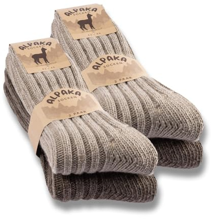 sockenkauf24 4 Paires Chaussettes Alpaga Laine Homme Femme Chaussettes Hiver Chaudes 20900 (Beige Marron 43-46)