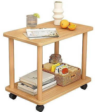 Bigougem 360 Degree Swivel Side Table With Solid Wood Legs - 2-Tier Open Shelf Sofa Table, Space-Saving End Table For Living Room & Bedroom
