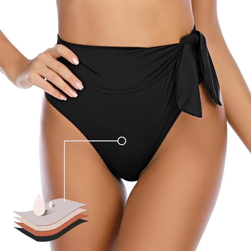 JFAN Slip Bikini Vita Alta Regolabile Donna Fondo Bikini per Donna Triangolo Classico Ruched Bikini Elegante Slim Gonna da Bagno,Nero,M
