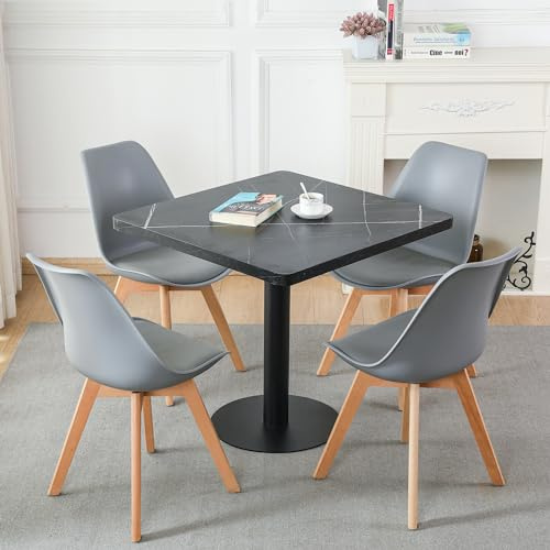 Mingone Esstisch 80cm Küchentisch Marmoroptik Esszimmertisch mit Marmor Tischplatte Quadratischer Tisch und Metallbein Wohnzimmertisch für Balkon Esszimmer,Schwarz