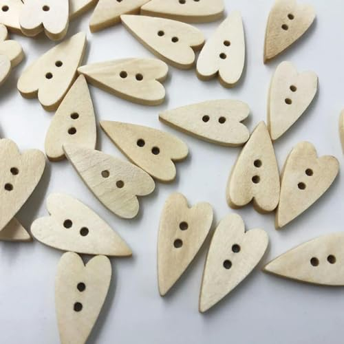 25/50/100 Stück Holzknöpfe in Herzform, 2 Löcher, Nähen, Basteln, Zubehör, 100 Stück