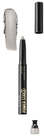 AVON Power Stay Lidschatten- und Eyeliner-Stift Cool Silver | Wasserfester 2-in-1 Augenstift mit cremiger Textur, Spitzer und bis zu 16 Stunden Halt, kühles Silber