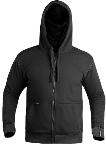 BRIDGMONT Giacca da moto da uomo in pile kevlar nero con cappuccio con protezione CE Armor Ultimate Comfort e sicurezza per piloti, Nero , L